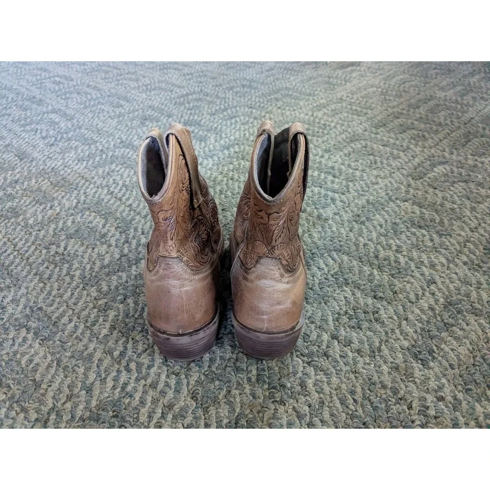 Roper Womens Tan Brown Leather Embossed Floral Western Cowgirl Boots Size 5.5 - Picture 4 of 7